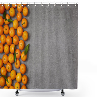 Personality  Top View Of Ripe Organic Clementines With Green Leaves On Grey Table Shower Curtains