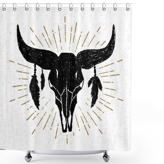 Personality  Hand Drawn Tribal Icon With A Textured Buffalo Skull Vector Illustration Shower Curtains