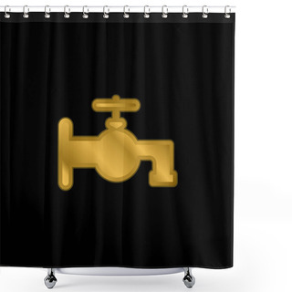 Personality  Bathroom Tap Silhouette Gold Plated Metalic Icon Or Logo Vector Shower Curtains