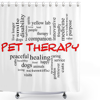 Personality  Pet Therapy Word Cloud Concept In Red And Black Shower Curtains