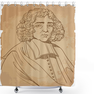 Personality  Benedictus Spinoza In Line Art Portrait, Vector Shower Curtains