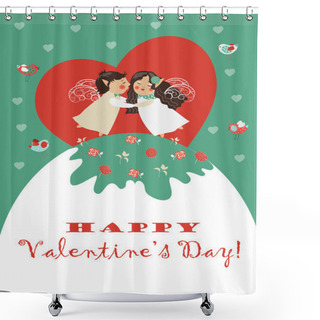 Personality  Cute Angels Embrace Shower Curtains