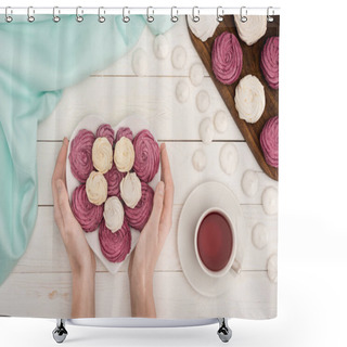 Personality  Woman With Marshmallows And Tea  Shower Curtains