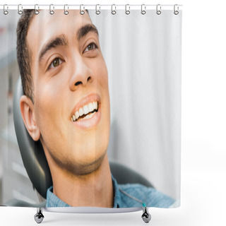 Personality  Close Up Of Smiling African American Man In Dental Clinic  Shower Curtains
