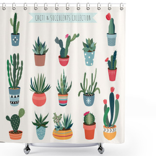 Personality  Cacti And Succulents Vector Collection. Shower Curtains