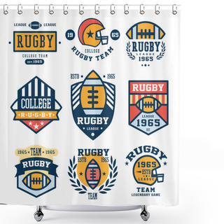 Personality  Set Of Rugby Emblem Vector Illustrations In Flat Design Shower Curtains