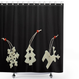 Personality  Christmas Toys From Felt, Tree, Deer, Snowflake. New Year, Holiday, Decoration. With Place For Text. View From Above Shower Curtains