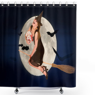 Personality  Witch Flying On Broomstick Shower Curtains