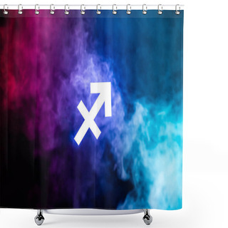 Personality  Blue Illuminated Sagittarius Zodiac Sign With Colorful Smoke On Background Shower Curtains