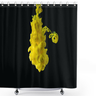 Personality  Close-up View Of Bright Yellow Flowing Ink On Black Background Shower Curtains