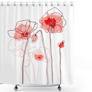 Personality  Red Poppies On A White Background Shower Curtains