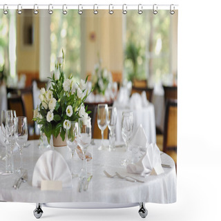 Personality  Table Set For An Event Party Or Wedding Shower Curtains