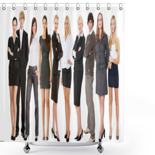 Personality  Young Businespeople Smiling To The Camera. Shower Curtains