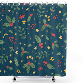 Personality  Seamless Background With Colorful Hand Draw Illustration Of Christmas Holly Shower Curtains