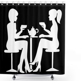 Personality  Two Ladies Drinking Tea Silhoette Shower Curtains