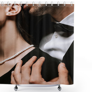 Personality  Cropped View Of Man Touching Woman With Pearl Necklace On Neck  Shower Curtains
