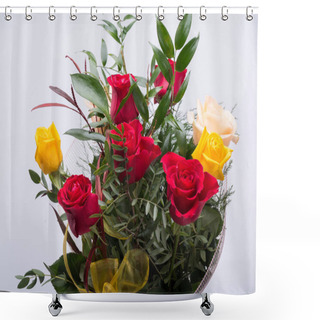 Personality  Bouquet Of Assorted Multicolored Roses Isolated On White Background  Shower Curtains