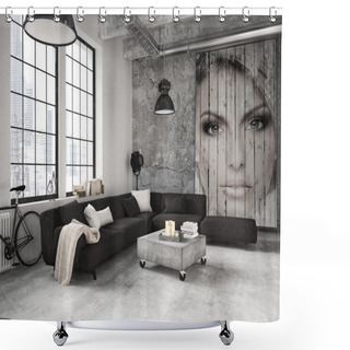 Personality  Living Room Of A Penthouse. 3d Rendering Shower Curtains