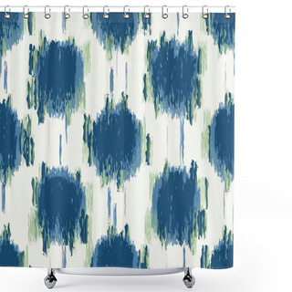 Personality   Classic Blue Glitch Space Dye Polka Dot Texture. Painterly Seamless Pattern With Blotched Shibori Effect. Ikat White. Dripping Dotty Distressed Summer Background. Textile All Over Print Vector EPS10 Shower Curtains