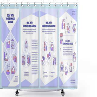 Personality  Deal With Homesickness Abroad Purple Brochure Template. Expat. Leaflet Design With Linear Icons. Editable 4 Vector Layouts For Presentation, Annual Reports. Arial-Black, Myriad Pro-Regular Fonts Used Shower Curtains