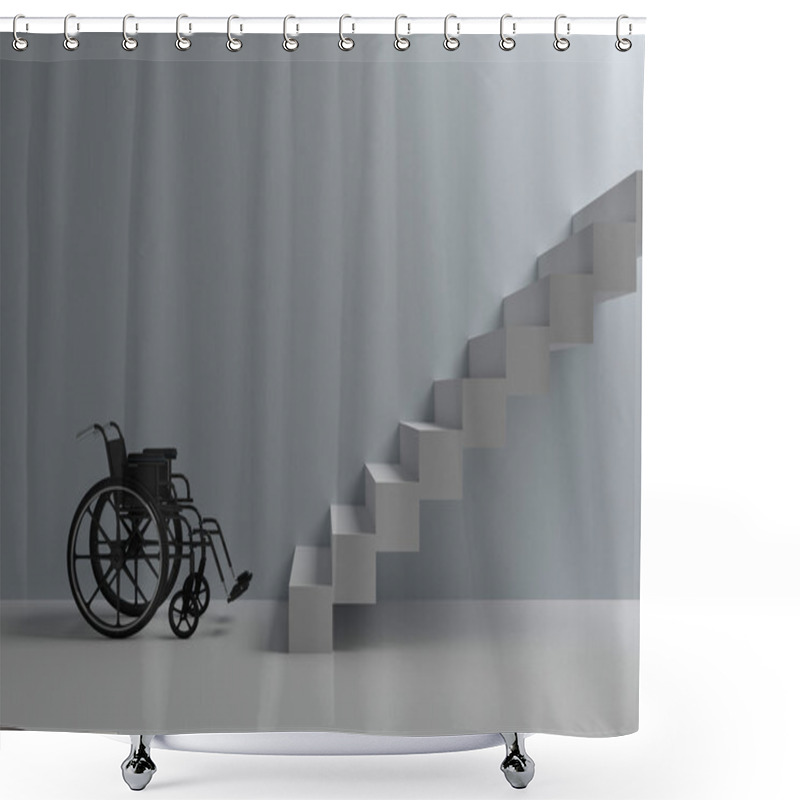 Personality  Wheelchair In Front Of Stairs Shower Curtains