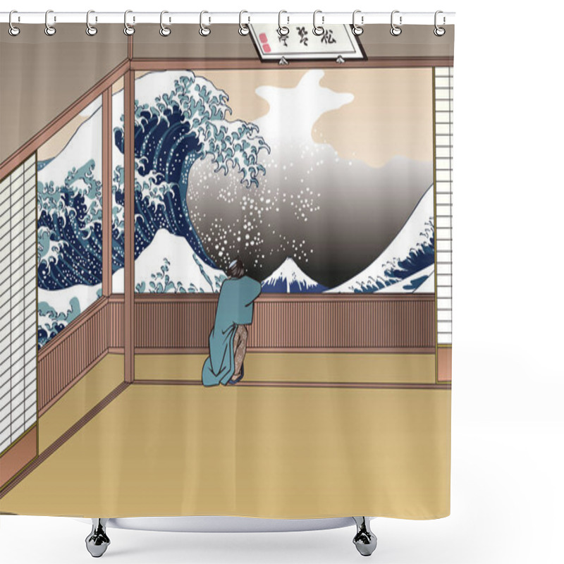Personality  Edo Komeikaitei, Yushima, Shokoto & Great Wave off Kanagawa shower curtains