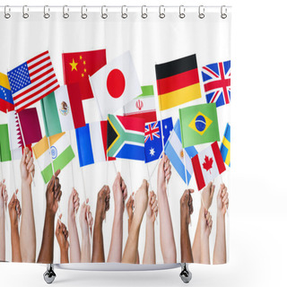 Personality  Hands With Symbols Of Flags Shower Curtains