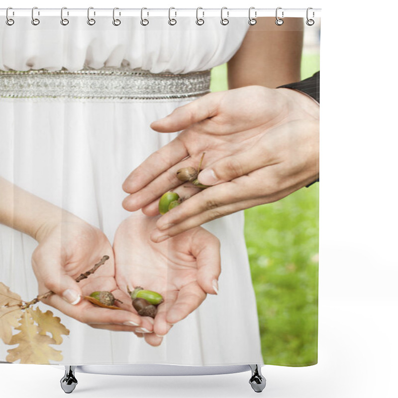 Personality  Groom Gives The Bride The Acorns Shower Curtains