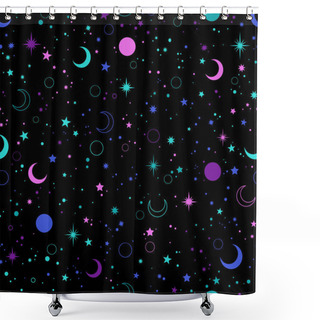 Personality  Rainbow Esoteric Pattern With Moon And Stars Shower Curtains