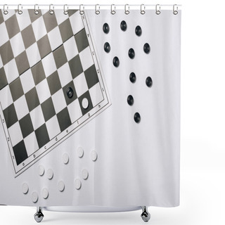 Personality  Top View Of Chessboard With Black And White Checkers Isolated On White Shower Curtains