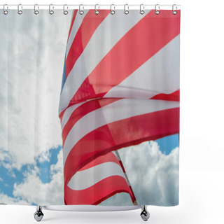 Personality  Close Up View Of American Flag With Stars And Stripes Against Cloudy Sky  Shower Curtains