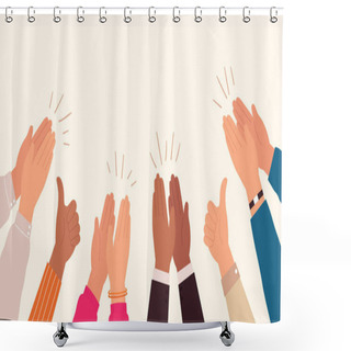 Personality  Human Hands Clapping. People Crowd Applaud To Congratulate Success Job. Hand Thumbs Up. Business Team Cheering And Ovation Vector Concept Shower Curtains