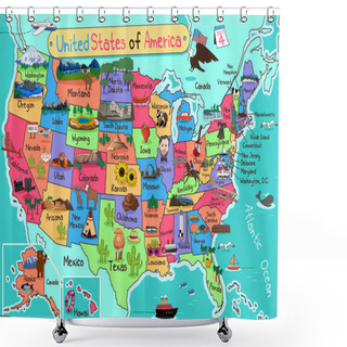 Personality  USA Map In Cartoon Style Shower Curtains