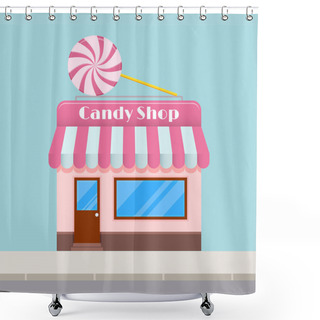 Personality  Bright Cartoon Candy Store With A Canopy, Flat Style. Shower Curtains