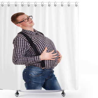 Personality  Portrait Of Young Man With Big Belly Shower Curtains