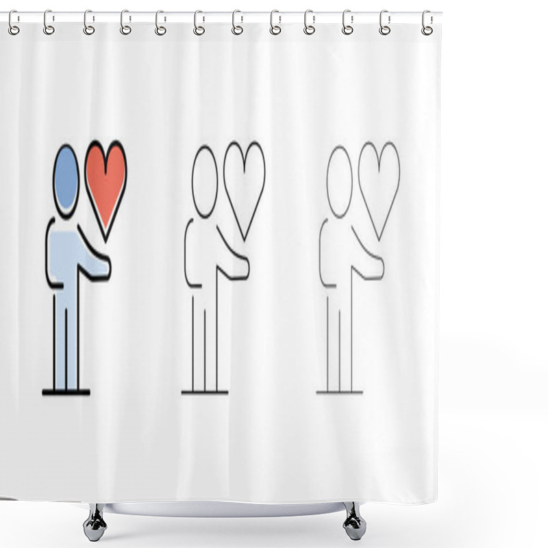 Personality  A Person Holds Heart In Hand, Gift Giving Icon Icon. Love Line Icons. Couple, Romance And Heart Reviews. Valentine's Day Poems. Quality Design Elements. Editable Contour. Modern Line Art Icon. Shower Curtains