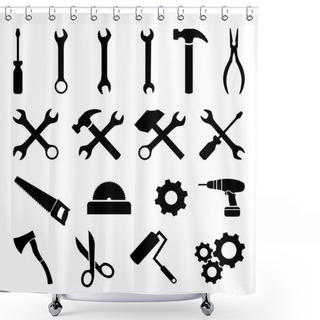 Personality  Set Of Black Flat Icons - Tools, Technology And Work Shower Curtains