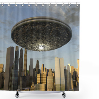 Personality  Large UFO Over A City Shower Curtains