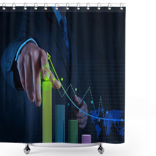 Personality  Businessman Hand Working With Virtual Chart Business On Touch Sc Shower Curtains