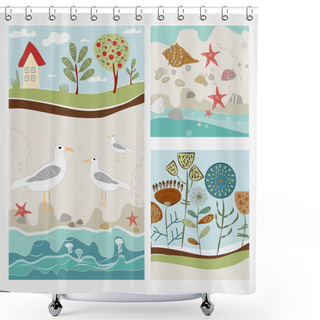 Personality  Birds And Flowers Banner Vector Illustration   Shower Curtains