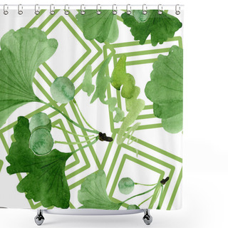 Personality  Beautiful Green Ginkgo Biloba With Leaves Isolated On White. Watercolor Background Illustration. Seamless Background Pattern. Fabric Wallpaper Print Texture. Shower Curtains