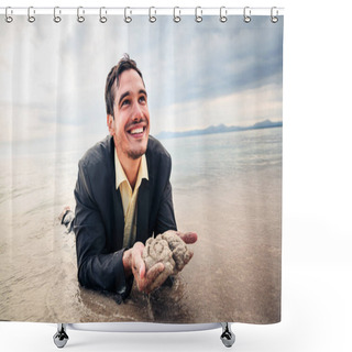 Personality  Businessman Crawling To Safety Shower Curtains