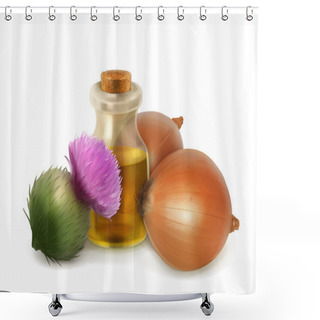 Personality  Onion And Burdock, Folk Medicine Vector Illustration Shower Curtains