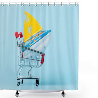 Personality  Small Shopping Trolley With Toy Boat On Blue, Leasing Concept  Shower Curtains
