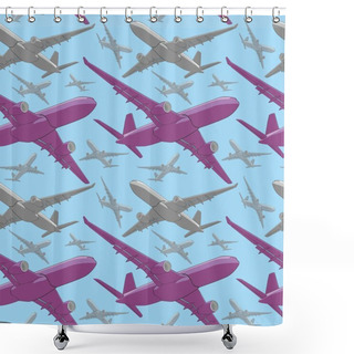 Personality  Seamless Pattern Of Colored Airliners Shower Curtains