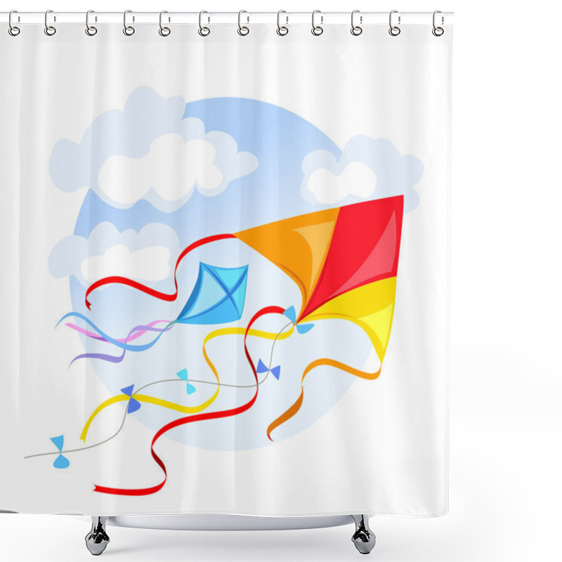 Personality  Emblem With A Kite And Clouds Shower Curtains