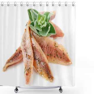 Personality  Anchovies On White With Spice And Oregano Shower Curtains