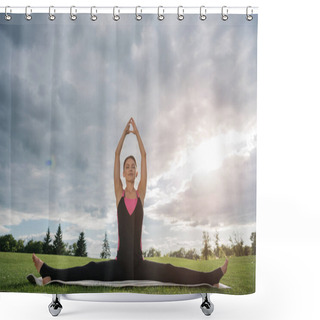 Personality  Woman Sitting In Yoga Pose In Park Shower Curtains