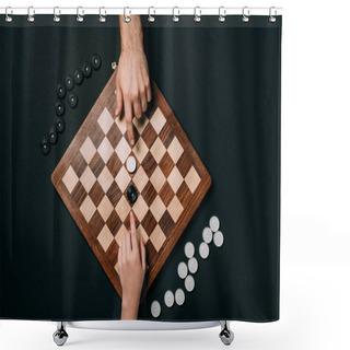 Personality  Top View Of Man And Woman Playing Checkers Isolated On Black Shower Curtains