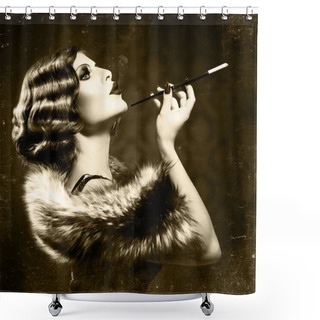 Personality  Smoking Retro Woman. Vintage Styled Black And White Photo Shower Curtains